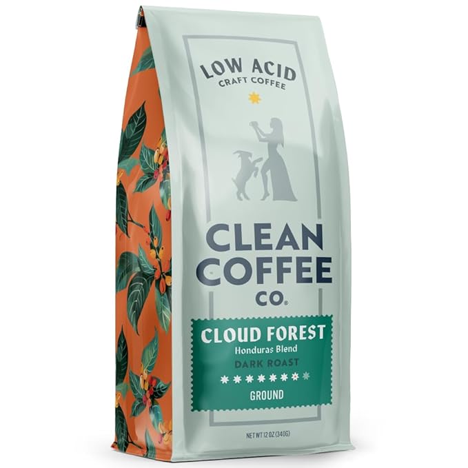 Clean Coffee Co. - Low Acid Dark Roast, Tested for Molds and Toxins, Honduras Blend, Notes of Caramel, Dark Chocolate, and Toasted Malts (Ground, 12 oz Bag)