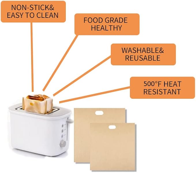 8 Pack Toaster Bags Nonstick Reusable Easy to Clean for Grilled Cheese Sandwiches Toast Bread Snacks (8)