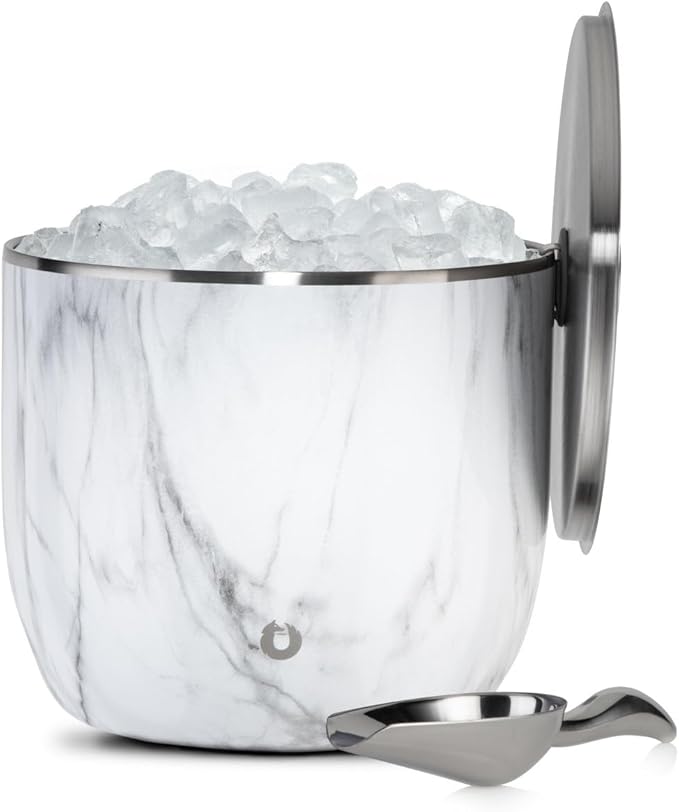 Snowfox XL - Insulated Ice Bucket with Lid/Scoops, Premium Vacuum Insulated Stainless Steel Ice Buckets for Parties, Ice Box, Home Bar Accessories, Parties Supplies, Bar Decor, 7L, Marble