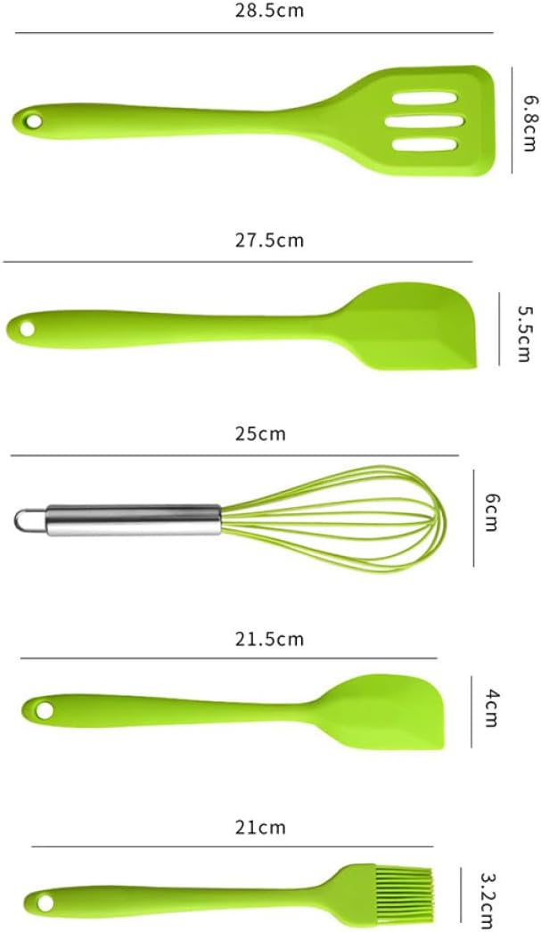 Toyvian 5pcs Silicone Baking Utensil Set Green, Food-grade Kitchen Cooking Tools with Egg Whisk, Brush, and Scraper, Heat Resistant Gadgets for Home Baking and Cooking