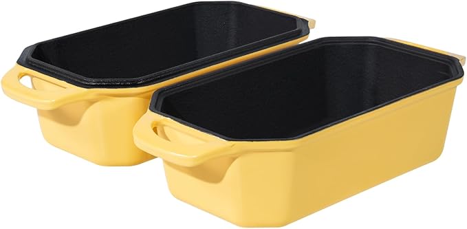 Flavehc Bread Pan Cast Iron Loaf Pan with Lid Bread Loaf Pan 8.5x4.5 Inch Loaf Pan Enameled Cast Iron Sourdough Loaf Pan, Yellow