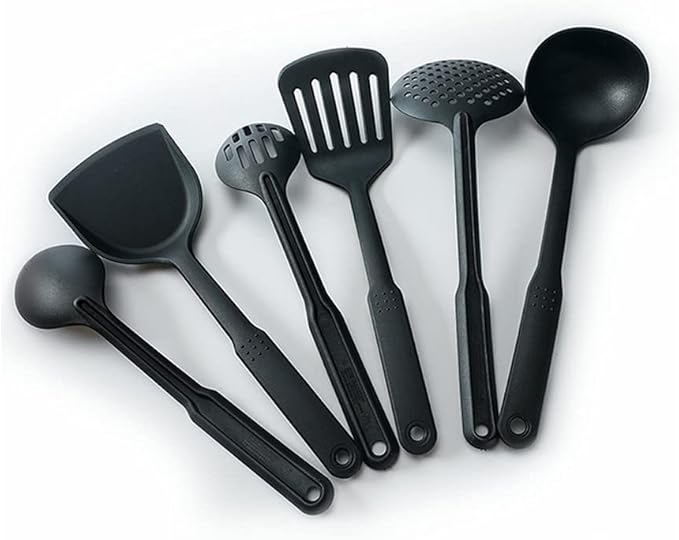 6pcs/set Black Kitchen Utensils Set Non-stick Kitchenware Cooking Tools Spoon Soup Ladle Spatula Shovel Tools Gadget Accessories