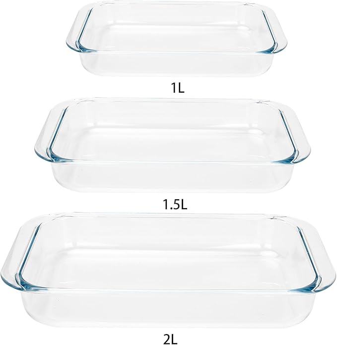 Basics Tempered Glass Oblong Baking Dishes Bundle- 1 Quart, 1.5-Qt and 2-Qt, 3 Pcs Set