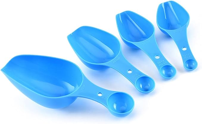 Double Ended Plastic Measuring Scoops & Spoons Set of 4 - Kitchen Scoops for Ice Flour Powder Spice Pet Food - Measuring Tools Great for Dry and Liquid Ingredients (Pink)