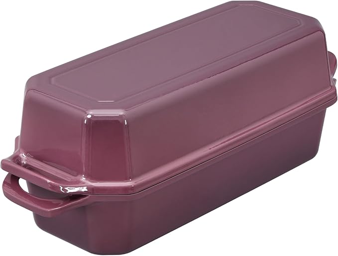 Flavehc Bread Pan Cast Iron Loaf Pan with Lid Bread Loaf Pan 13x5 Inch Enameled Cast Iron Sourdough Bread Pan,Magenta