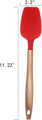 10-Piece Silicone Kitchen Utensils Set with Acacia Wood Handles, Nonstick Safe, Heat Resistant Cooking Tools for Everyday Use (RED)