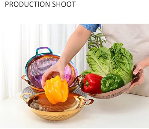Stainless Steel Colander With Handle and Legs Drain Basket for Pasta, Spaghetti, Berry, Veggies, Fruits, Noodles, Salads, Fruit Colander Strainer Metal Rice Sieve Kitchen Utensils-Rose Gold