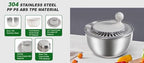 Stainless Steel Salad Spinner, 5L Capacity Vegetable Washer, Lettuce Dryer with Non-Slip Base and Stop Button, 9.65 Inch Diameter Salad Bowl Fruit Washer