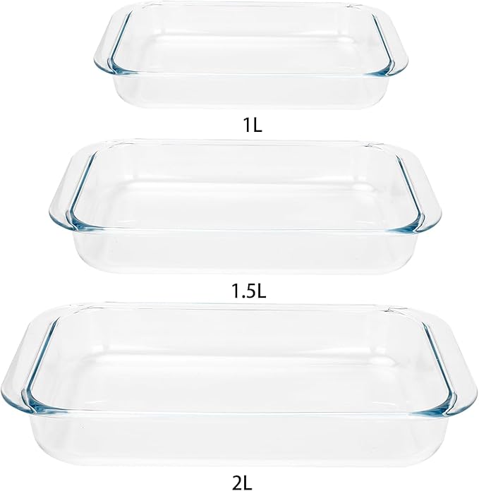 2 Pack 1-Quart Tempered Glass Oblong Baking Dishes, Personal Sized Bakeware and Cookware