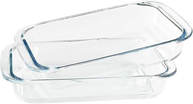 2 Pack 1-Quart Tempered Glass Oblong Baking Dishes, Personal Sized Bakeware and Cookware