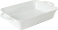 Gibson Home Gracious Dining 2.5-Quart White Stoneware Baking Dish with Handles – 14.6 x 8.5-Inch Rectangular Oven Safe Casserole & Roasting Baker