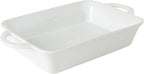 Gibson Home Gracious Dining 2.5-Quart White Stoneware Baking Dish with Handles – 14.6 x 8.5-Inch Rectangular Oven Safe Casserole & Roasting Baker