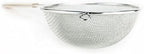 Huji 8-Inch Stainless Steel Double Mesh Food Strainer Colander - Fine Sieve Sifter with Wooden Handle for Kitchen Cooking, Pasta, Rice, Noodles, and More