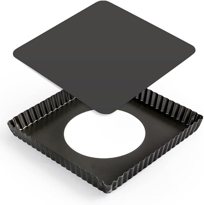 Square Pie Pan Nonstick Tart Pan With Removable Bottom Heavy Duty Carbon Steel Fluted Quiche Pan Tart Mold for Baking Mousse Cakes Dessert,8.2 x 1-Inch