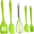5pcs Kitchen Silicone Utensil Set Green Nonstick Baking Tools with Egg Whisk and Spatula Food-grade Silicone Cooking Gadgets for Mixing Scraping and Stirring