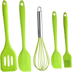 5pcs Kitchen Silicone Utensil Set Green Nonstick Baking Tools with Egg Whisk and Spatula Food-grade Silicone Cooking Gadgets for Mixing Scraping and Stirring
