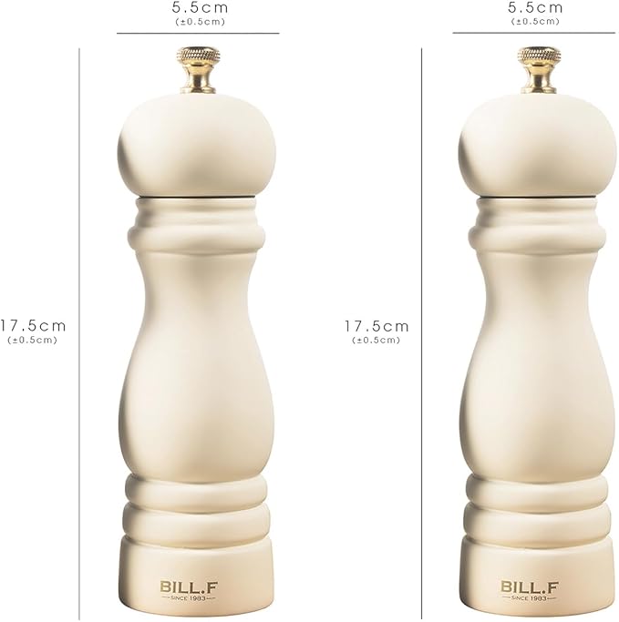 BILL.F Salt and Pepper Grinder Wooden Pepper Mill Grinder White Salt Pepper Shakers Set of 2 with Adjustable Ceramic Rotor- 7 Inch
