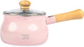1.2L beige small milk pot with lid cute wooden handle household non-stick pan hot milk baby baby food supplement pot noodle soup pot(size: 5.1 inches long x 3.5 inches high)