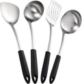 Kitchen Utensils Set，Cooking Utensils 4 Pieces Sets Spoons for Cooking Spatulas Stainless Steel Cooking Utensils Spatulas Spoons Kitchen Tools Gadgets(Black)