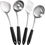 Kitchen Utensils Set，Cooking Utensils 4 Pieces Sets Spoons for Cooking Spatulas Stainless Steel Cooking Utensils Spatulas Spoons Kitchen Tools Gadgets(Black)