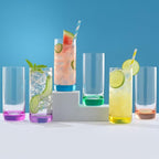 JoyJolt Hue Highball Glasses Set of 6 Tall Drinking Glasses, 13oz Bourbon Whiskey Glass Cups Set, Mojito Glass Tumbler also for Tom Collins Cocktail or Water, Colored Glassware Sets