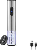 Rechargeable Wine Opener by ELMWAY, Electric Wine Bottle Opener with Foil Cutter, LED Light and Stainless Steel Shell, Cordless Corkscrew & Cork Remover, Gifts for Wine lover- Silver