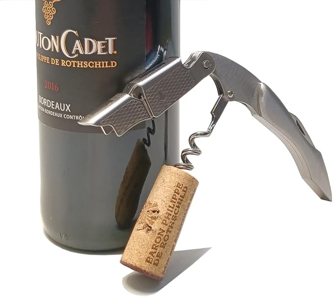 Professional Waiters Corkscrew, Wine Opener with Foil Cutter and Cap Remover, Stainless Steel Wine Key for Servers, Bartenders (Silver)