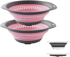 Collapsible Colander and Strainer,Silicone Strainer Colanders & Food Strainers,for Vegetable and Fruit, Kitchen Essentials (2, Pink, 2.5L+2.5L)