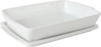 Gibson Home Gracious Dining 2.6-Qt White Stoneware Covered Baking Dish w/Multi-Purpose Lid – 12.7" x 9" Rectangular Oven Safe Casserole, Lasagna & Roasting Baker, Lid Doubles as Serveware or Trivet
