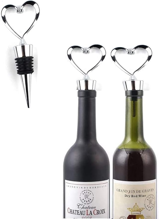 Pack of 5 Heart Shape Stainless Steel Bottle Stopper Love Design Wine Beverage Bottle Stopper Bar Wine Tool