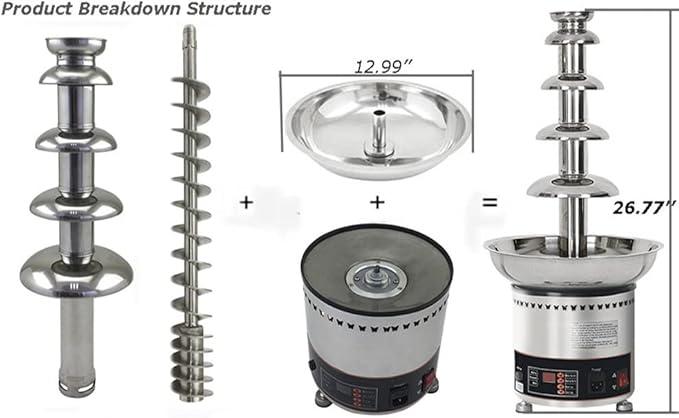 Chocolate Fountain 110V Electric 5-Tiers Digital Chocolate Fountain Melting Machine Heating Fondue Fountain,12kg of chocolate