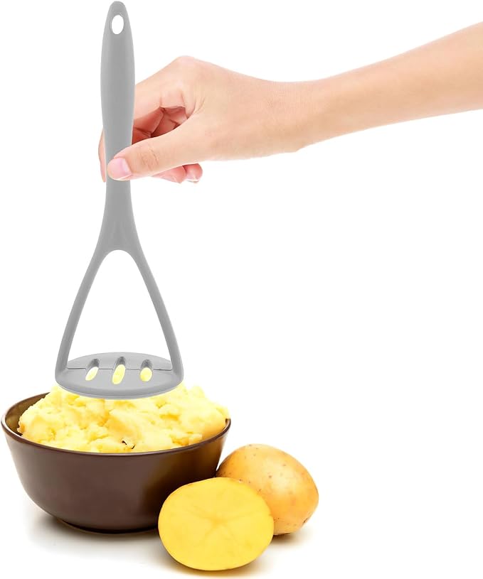 ABOOFAN Potato Masher, Silicone Manual Masher Nonstick Pumpkin Ricer Press Mashed Mud Crusher Kitchen Tools for Bean Root Vegetables Fruits Baby Food Avocado Garlic Grey
