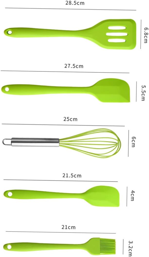 5pcs Kitchen Silicone Utensil Set Green Nonstick Baking Tools with Egg Whisk and Spatula Food-grade Silicone Cooking Gadgets for Mixing Scraping and Stirring