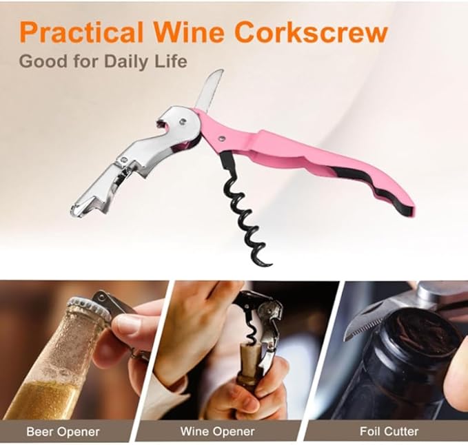 Waiter Corkscrew, Corkscrew Wine Opener Stainless Steel, Wine Bottle Opener Wine Key for Restaurant Waiters Bartenders Sommelier (Pink/5PCS)