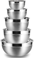 Mixing Bowls, 5Pcs Stainless Steel Mixing Bowl Set, Utensils for the Kitchen, Multifunctional, Stackable, Dishwasher Safe, 3.75L / 3.25L / 2.5L / 2L / 1.3L (Without)