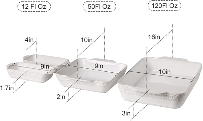 Sweejar Ceramic Bakeware Set of 4, Casserole Dishes for Oven, Rectangular Baking Dish with Handles, Lasagna Pans Deep for Cooking, Gratin, Roasting, Banquet and Daily Use (White)