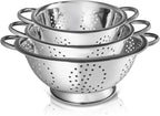 Whysko 3 Pack Stainless Steel Colanders with Handles - 5 Qt, 3 Qt, 1 Qt - Durable Colander for Kitchen Strainers and Colanders Set - Ideal Metal Colander for Pasta, Vegetables, Food Prep