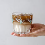 Set of 2 Floral Drinking Glasses Flower Glass Coffee Cups Cute Lily of the Valley Glass Cups for Juice,Iced Coffee,Milk,Tea,Dessert,Latte,Stackable Flower Glassware Drinkware Set(green)