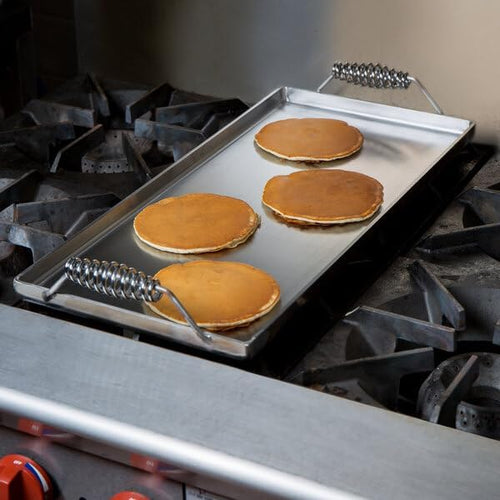 11 x 23 Inch Portable Steel Griddle, Black Rectangle Stovetop Cooking Surface with Heat Resistant Handles, 7 Gauge Polished Steel, Made in USA