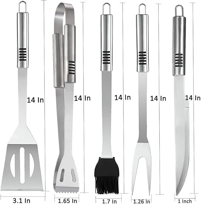 Grill Tools Set,Stainless Steel Grill Set for Men, 6pc BBQ Tools Grilling Accessories Kit with Spatula,Fork,Knife,Brush,Tongs & Carry Bag Grill Utensils Set for Outdoor Grill