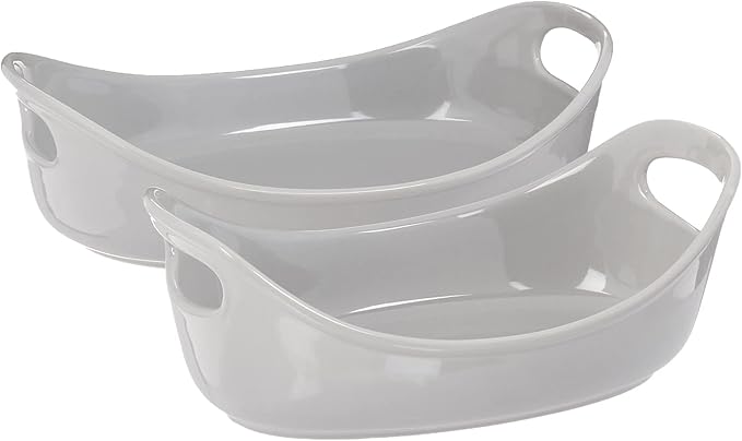 Rachael Ray Ceramics Bubble and Brown Oval Baker Set, 2-Piece, Light Sea Salt Gray -