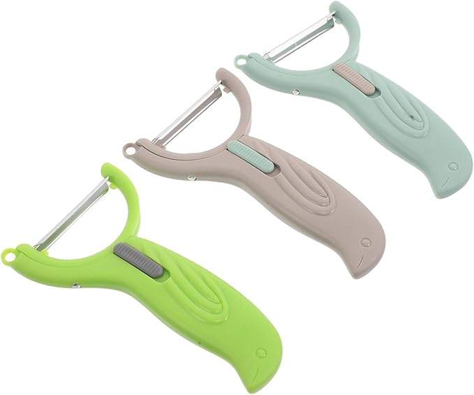 Housoutil 3pcs Multi-function Stainless Steel Vegetable and Fruit Peeler Set with Rotating Blades for Peeling, Slicing, and Grating – Lightweight Kitchen Gadget for Home Cooking