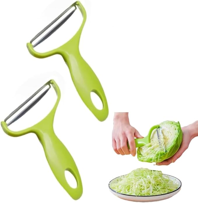 2Pcs Green Cabbage Shredder,Vegetable Cutter Cabbage Slicer,Stainless Steel Fruit Vegetable Potato Peeler Must Have for Home Restaurants Peeling, Grating and Slicing Tools 18 * 12cm