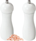 SHIKORI Manual Wooden Salt and Pepper Mills Shakers, 6.5 inch Salt and Pepper Grinders Set,Ceramic Rotor with Strong Adjustable Coarseness-White-2Pcs
