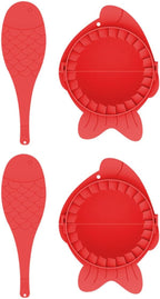 Dumpling Maker Tools Set 4pcs Red Plastic Dumplings Press Molds with Spoons Kitchen Gadget for Cooking and Baking