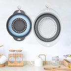 Collapsible Colander Set, Square Round Triangles Silicone Kitchen Strainer Perfect for Draining Pasta Vegetable fruit 2 PCS (Gray&Blue, 12"L x 9.5"W x 2.3"H)