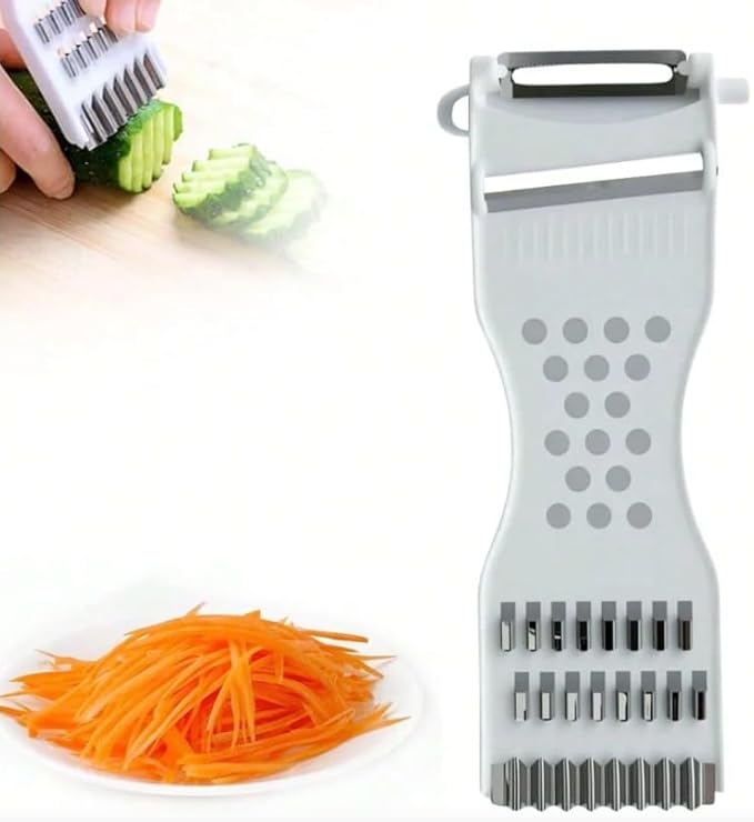 5-in-1 Multifunction Vegetable Peeler and Grater, Kitchen Slicer Tool with Stainless Steel Blades, Red