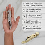 A Bar Above Manual Wine Bottle Opener, Corkscrew Wine Key, for Servers, Waiters, and Home Bartenders, with Foil Cutter, Bottle Cap Remover, Beer and Tool Accessories, Black, Single Pack