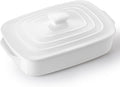 Large Ceramic Casserole Dish with Lid, 4.0 Quart Covered Rectangular Stoneware Baking Dishes for Oven, Deep 9x13 Inch Lasagna Pans for Baking and Serving, Perfect for Christmas Gifts, White