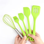 5pcs Green Silicone Kitchen Utensil Set with Spatula, Shovel, and Egg Whisk for Baking and Cooking Tools, Nonstick, Heat Resistant, Cooking Gadgets for Home Use